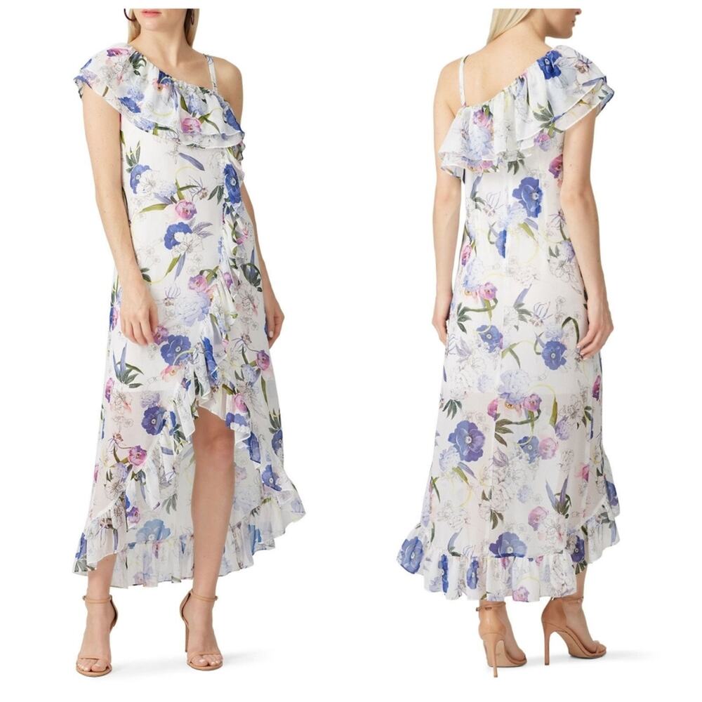 Slate & Willow White Ruffled Floral Midi Dress Size 0 Asymmetrical Vacation